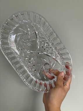 Vintage Bohemian Lead Crystal Ornate Oval Dish